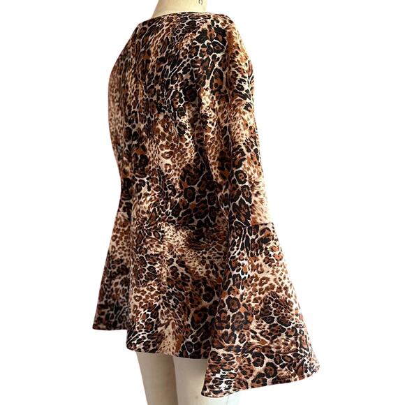 Womens Top Size Large Animal Print Cheetah Flare Sleeve Retro Vibes Indie Boho - Picture 4 of 8